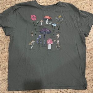 Mushroom & Wildflower Graphic Tee in Olive Green